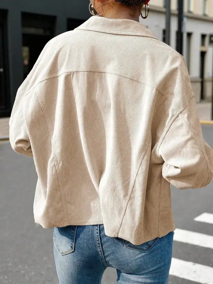 Corduroy Button Front Shacket with Flap Pockets