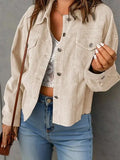 Corduroy Button Front Shacket with Flap Pockets