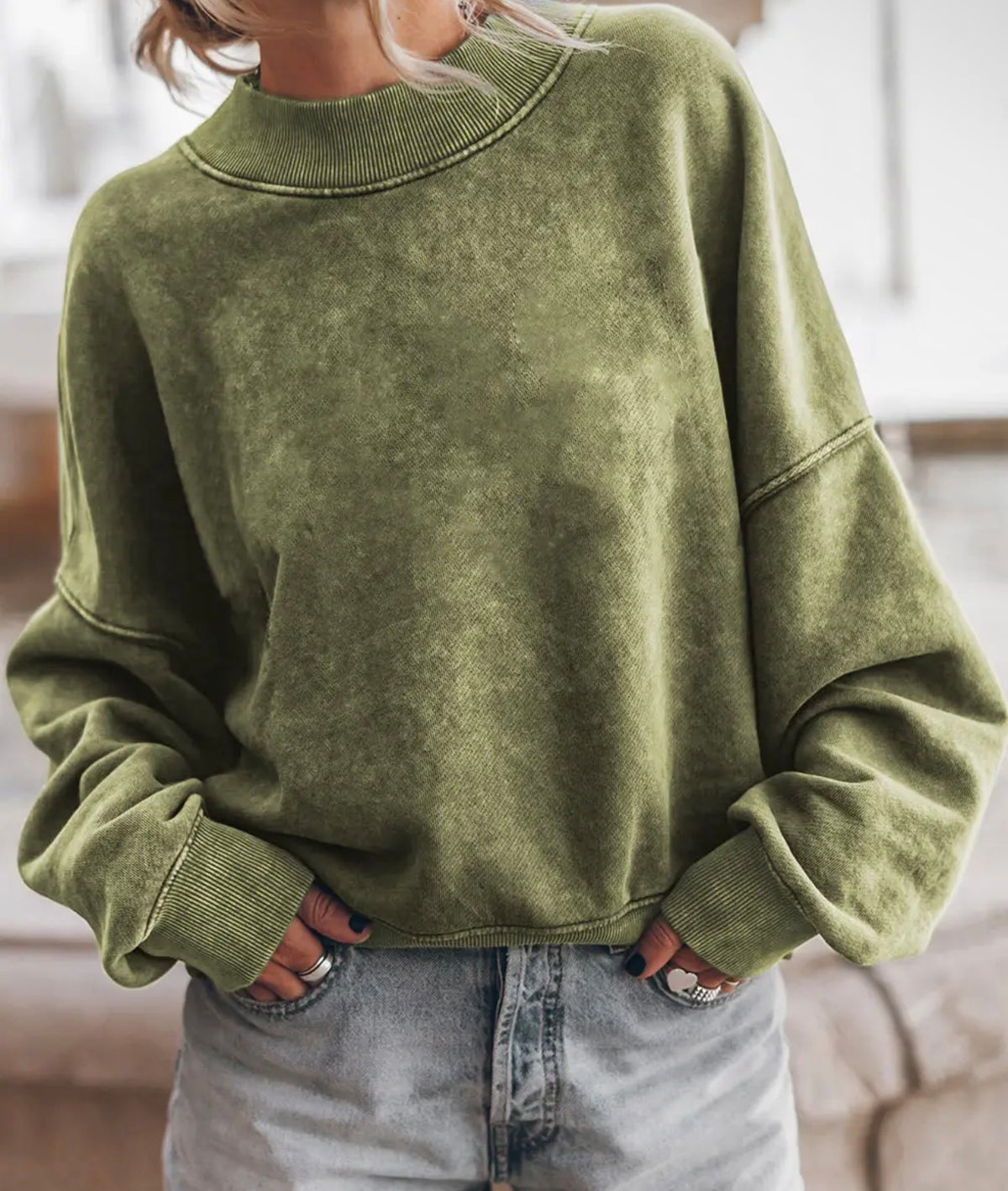 Solid Color Drop Shoulder Crew Neck Pullover Sweatshirt