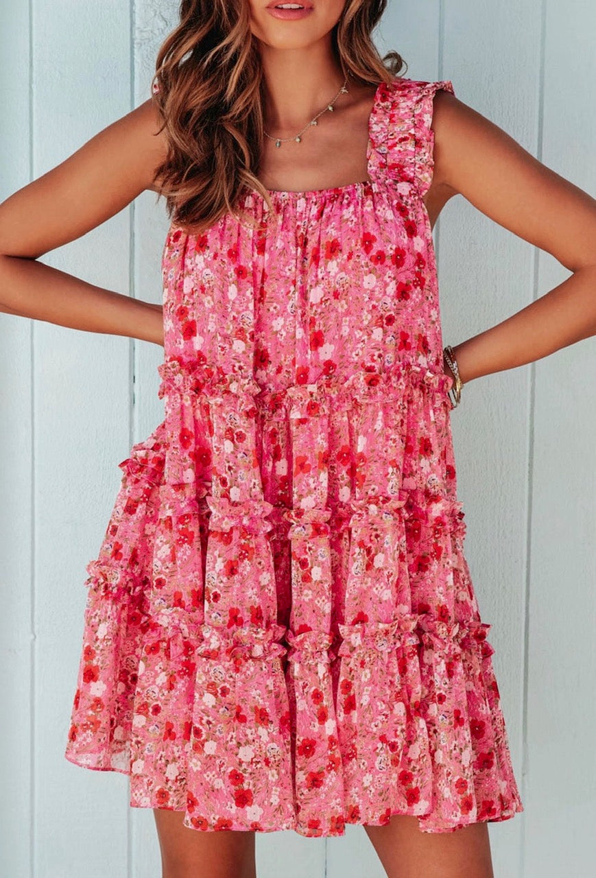 Red Ruffled Floral Dress