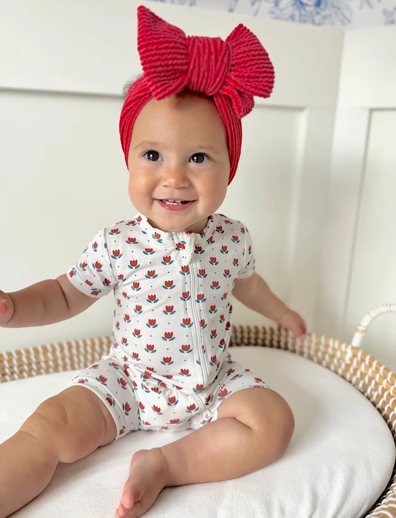 Red White & Blue Tulips Bamboo Shorty Pajamas