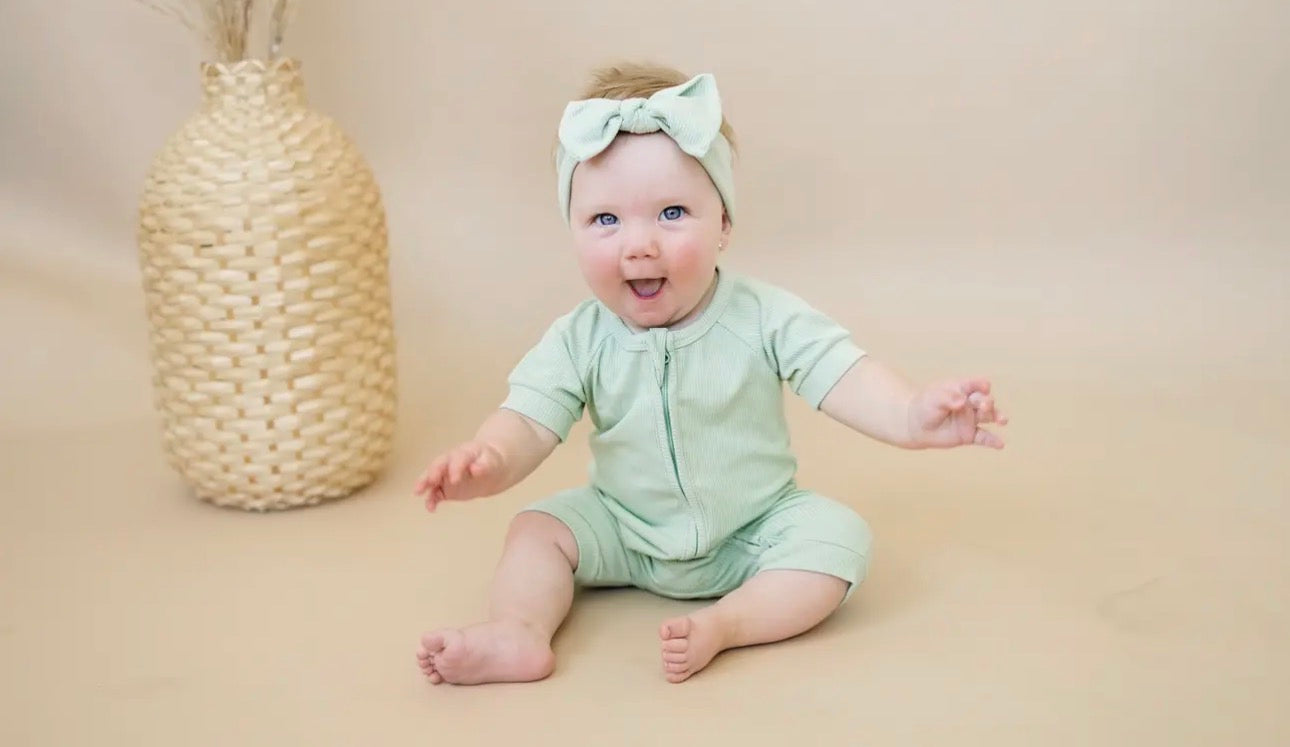 Solid Ribbed Bamboo Shorty Romper Kiwi