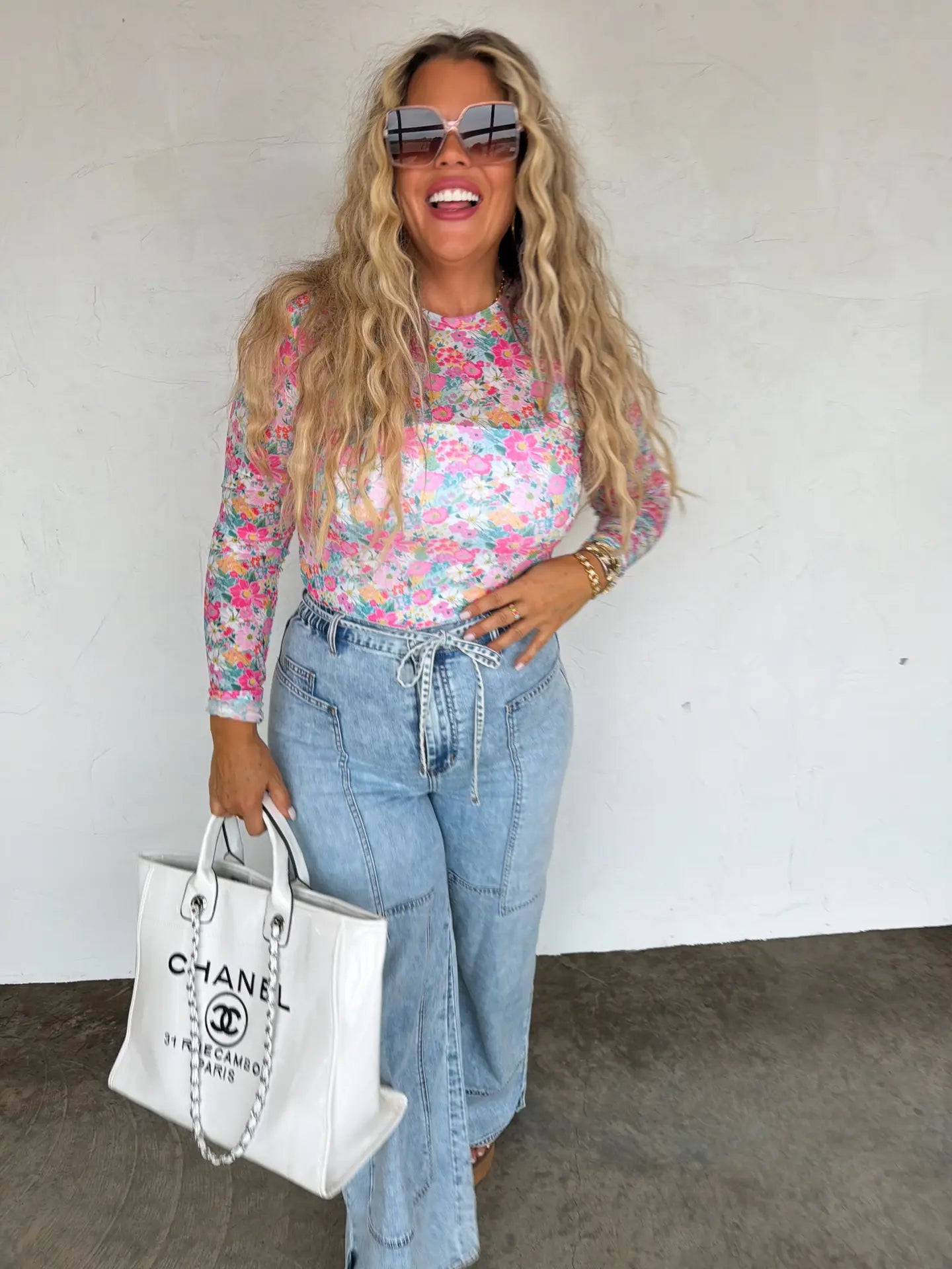 Pink Floral Mesh Top